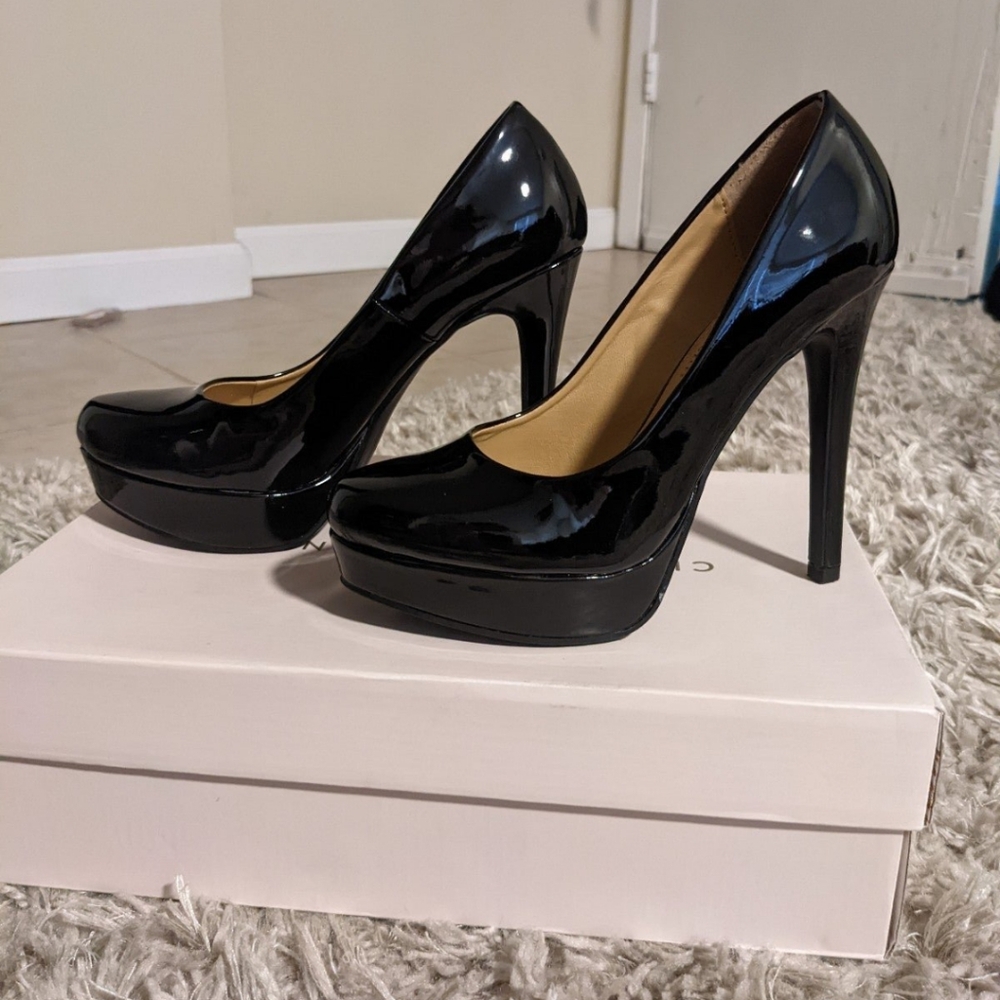 Black patent leather heels
